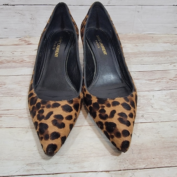 SAINT LAURENT Leopard Print Pony Hair Charlotte Kitten Heels - Picture 11 of 16